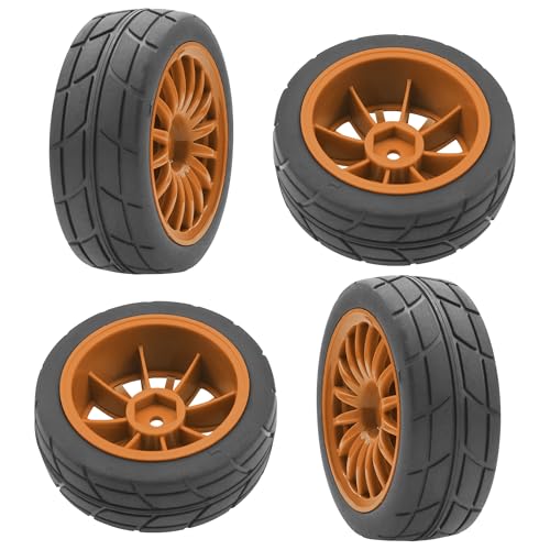 4Pack Vgoohobby OD70mm RC 1/10 On Road Rubber Tires w/Plastic Wheel Rims 12mm Hex Compatible with HSP HPI Redcat Tamiya Traxxas Kyosho 1/10 RC On Road Racing Touring Car (Brown) - color: Brown