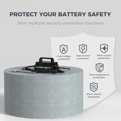 36V 25A LiFePO4 Battery Charger, 43.8V 25Amp Fast Charger for 36V Lithium Golf cart Battery, IP67 Waterproof, 36V Lithium Battery Charger Perfect for Golf cart, RV, Trolling Motor