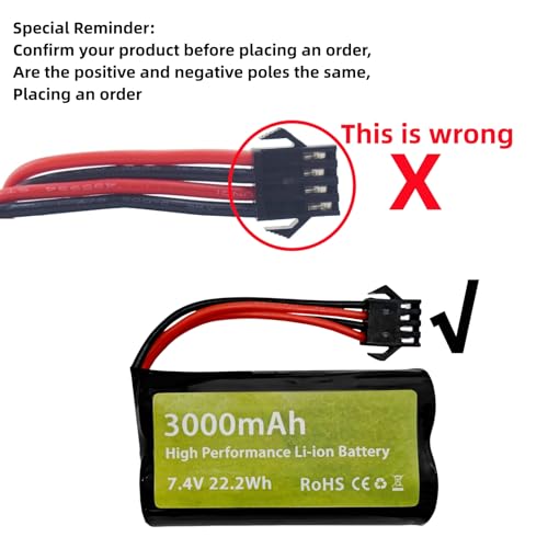 sea jump 2PCS 7.4V 3000mAh 15C 2S SM-4P Plug Li-ion Battery with USB Charger for EC08 DE85 RC Car, Truck RC Ship RC Drone Engineering Vehicle Backup Battery