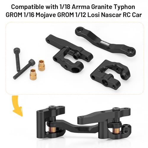 daitoku RC Steering Set Aluminum Upgrade Parts Steering Assembly for 1/18 Arrma Granite Typhon GROM 1/16 Mojave GROM 1/12 Losi Nascar RC Car (Black) - color: Black