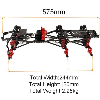 450mm Wheelbase 6x6 Chassis Frame Set with Transmission Front Middle Rear Complete Axle for 1/10 RC Crawler Car Axial SCX10 Metal DIY Upgrade (red -Black-Portal Frame)
