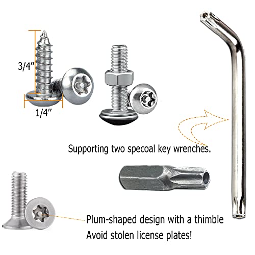 Anti Theft License Plate Screws, Anti Theft License Plate Frame Bolts Tamper Resistant Fasteners, Stainless Steel License Plate Screws, 1/4"(M6) Security Screw Set for Car License Plates - color: style 1