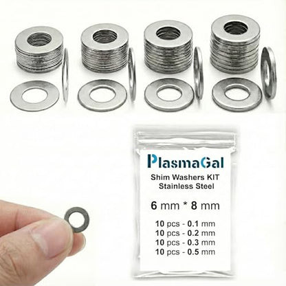 Shim Washers Stainless Steel 6x8 Precision Spacer Kit for Bearings Gearboxes CNC and RC Tuning Assortment 40 Pieces 10 Units x 0.1/0.2/0.3/0.5 mm Deburred Flat Tight Tolerance Professional Use - size: 6x8
