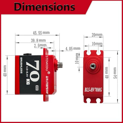 70KG High Torque Servo Brushless RC Digital Servo BLS-HV70MG All-Metal IP67 Waterproof Steering Motor for 1/8 1/10 RC Helicopter Airplane and Buggy Car, 270° Control Angle - style: Red 70KG - 270 Degree