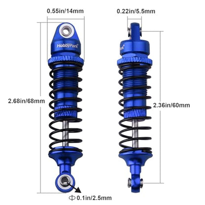 HobbyPark Aluminum Shocks Absorber Assembled (Front & Rear) Full Metal Dampers for Traxxas 1/18 LaTrax Teton Desert Prerunner, Replace Parts 7660 7665(4-Pack) (Navy Blue) - color: Navy Blue