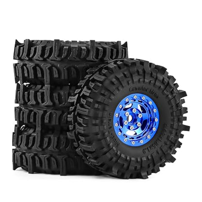 1.9" Alloy Wheels + Rubber Tires 4-Pack, Compatible with TRX4, SCX10, SCX10 III, 90046, D90 and Other Popular RC Crawler Models (blue) - color: blue