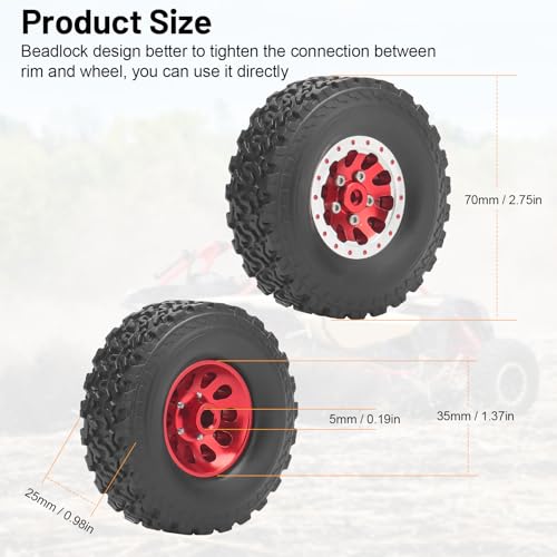 daitoku 1/12 Beadlock RC Wheels and Tires for WPL C14 C24 C34 C44 B14 B24 B16 B36 MN MN78 D90 MN90 MN91 MN96 MN98 MN99 MN99S (Red) - color: Red