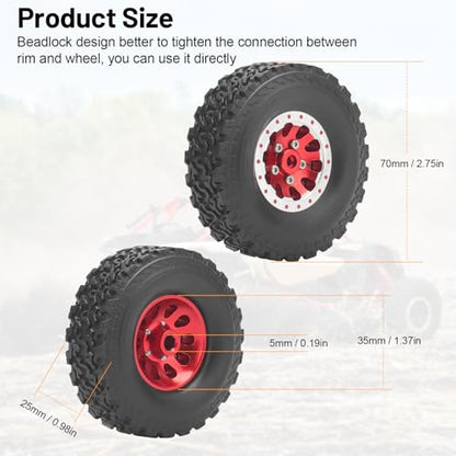 daitoku 1/12 Beadlock RC Wheels and Tires for WPL C14 C24 C34 C44 B14 B24 B16 B36 MN MN78 D90 MN90 MN91 MN96 MN98 MN99 MN99S (Red) - color: Red