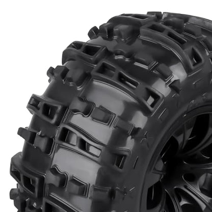 Pre-Glued Huge OD 6.3"(160mm) 1/10 RC Truck Tires and Wheels Set 2.8 RC Tires 12mm Hex for Traxxas Rustler Hoss Stampede 4x4 & 2WD Redcat Blackout 1/10 Scale RC Monster Truck Replacement