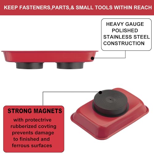 8 PCS Magnetic Trays, Magnet Tool Tray, Magnetic Parts Tray, Red | Include 2 PCS 11.4 X10.6Inch & 3 PCS 6 X 2.5 Inch & 3 PCS 3.6 X 2.5 Inch - size: 8 PCS