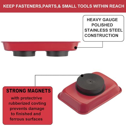 8 PCS Magnetic Trays, Magnet Tool Tray, Magnetic Parts Tray, Red | Include 2 PCS 11.4 X10.6Inch & 3 PCS 6 X 2.5 Inch & 3 PCS 3.6 X 2.5 Inch - size: 8 PCS