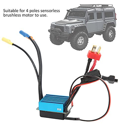 RC 35A Sensorless Brushless ESC Speed Controller, Waterproof 35A ESC for 1/10 1/14 1/16 1/18 RC Car, High Performance 4 Poles ESC with Overheat Protection and Splash - Proof Design