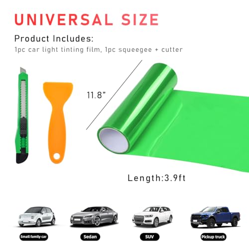 povtii Tint Vinyl Film Sticker Sheet Roll for Car Headlight, 12×48 Inch Auto Taillight Vinyl Wrap Film, Self Adhesive Fog Light Vinyl Film with Squeeze & Cutter, Car Accessories (Green) - color: Green