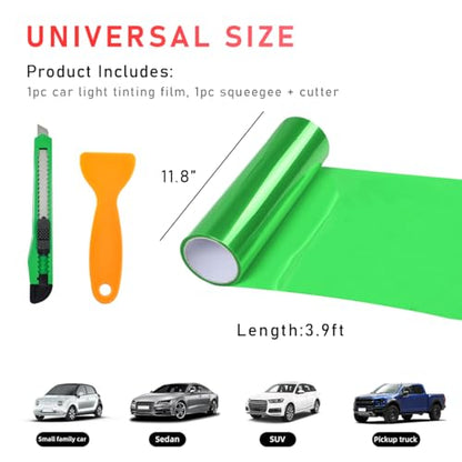 povtii Tint Vinyl Film Sticker Sheet Roll for Car Headlight, 12×48 Inch Auto Taillight Vinyl Wrap Film, Self Adhesive Fog Light Vinyl Film with Squeeze & Cutter, Car Accessories (Green) - color: Green