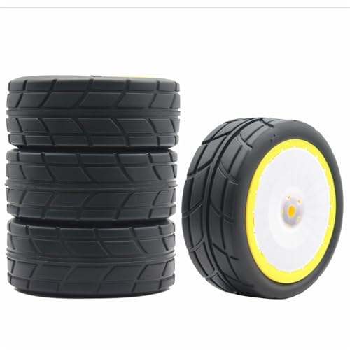 66mm 4PCS 1/10 RC On-Road tires and Hard Plastic wheels set Hex 12mm For WRC Drift Car Conversion 1/10 RC On-Road Car Traxxas Tamiya FW06 TT02 HPI HSP 94122 Kyosho%T065 (Yellow) - color: Yellow