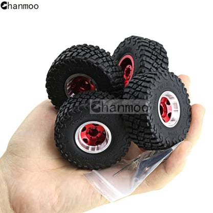 1.0 Beadlock Wheels and Tires 1/24 1/18 RC Mud Slingers Grappler Tyres for 1：24 1:18 RC Scale Rock Crawler Car SCX24 FMS FCX24 TRX4M Axial AX24 90081 Gladiator Bronco C10 4PCS (Black) - color: Black