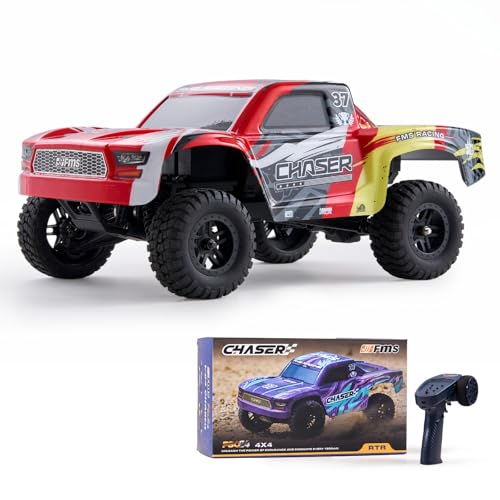 FCXㅤ FMS FSC24S 1/24 Chaser S RC Crawler, Short-Course Trucks with High Strength Nylon Frame, 2 Speed Switch Up to 26km/h, Hobby RC Car for Adults, Gifts (Red) - color: Red