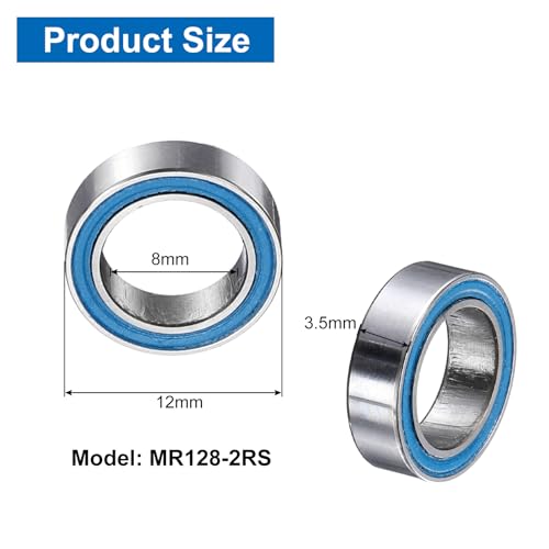 uxcell 4 Pcs MR128-2RS Deep Groove Micro Bearing, 8x12x3.5mm Double Rubber Sealed Chrome Steel Small Bearings (ABEC5, Z4 Low Noise) - size: MR128-2RS