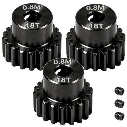 3-Pack Steel Metal 0.8M 5mm Pinion Motor Gear Sets 18T Compatible with HPI Kyosho Losi Axial Tamiya 1/8 1/10 RC Car Monster Truck Buggy, 0.8 Module Gear for Traxxsa Arrma - style: 3Pcs 18T