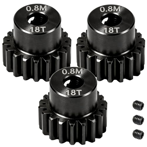 3-Pack Steel Metal 0.8M 5mm Pinion Motor Gear Sets 18T Compatible with HPI Kyosho Losi Axial Tamiya 1/8 1/10 RC Car Monster Truck Buggy, 0.8 Module Gear for Traxxsa Arrma - style: 3Pcs 18T