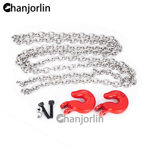 1/10 RC Crawler Car Mini Simulation Metal Trailer Chain with Tow Hook Accessories for 1:10 Scale Rock Crawler Truck Car Traxxas TRX4 SCX10 RXB10 Redat Axial RC4WD Tamiya TF2 Gen8 (Red) - color: Red