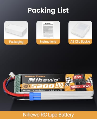 3S Lipo Battery EC5 5200mAh 11.1V 80C Softcase for RC Car Drone 2pcs | 3S Lipo Battery 11.1V 5200mAh EC5 Soft Case for 1/8 1/10 RC Cars Truck Buggy Boat Drone, Longer Runtime, Stable Power Output