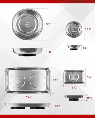 Magnetic Tray 4-Pack, Stainless Steel Magnetic Parts Tray Set, 3 Inch and 6 Inch Round Trays, Square Tray and Shallow Tray, Magnetic Tool Tray for Nuts Bolts Screws, Silver - color: Silver