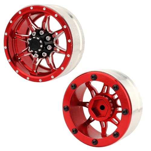 1.9 inch Metal Beadlock Wheel Rims Hubs for Axial SCX10 I II III 90046 SCX10 PRO Capra TRX4 RC4WD D90 1/10 RC Rock Car Crawler Upgrade Part (red) - color: Red