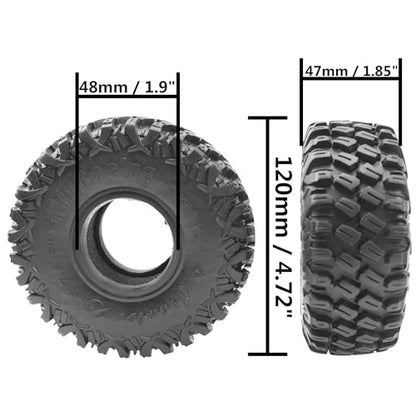 4Pack Vgoohobby 1.9inch Rubber Tires,RC Crawler Tires OD 120mm with Foam Compatible with Axial SCX10 90047 AXI03007 D90 D110 Tamiya CC01 Traxxas TRX-4 1/10 RC Crawler