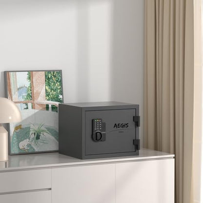 AEGIS 1.2 Cuft Fireproof Safe Box for Home with Digital Keypad, Gray | Small Fire Steel Security Home Safe,upholstered interior, backup keys and USB-C power for passports, cash and jewelry - size: 1.2 Cubic Feet, style: Fireproof Safe