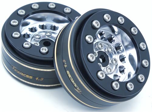 1.3 Beadlock Wheels & Brass Ring Weight 46.5g Adjustable Offset-3mm 1.3 Wheels Hex 7mm for 1/18 1/24 RC Crawlers Upgrade 4Pc YK (Silver Black) - color: Silver Black