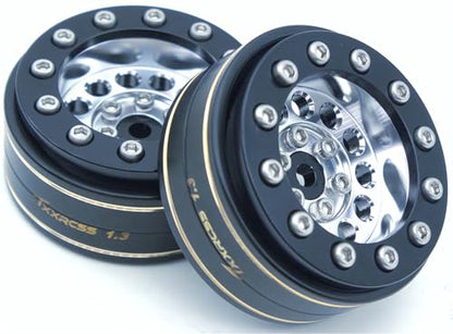 1.3 Beadlock Wheels & Brass Ring Weight 46.5g Adjustable Offset-3mm 1.3 Wheels Hex 7mm for 1/18 1/24 RC Crawlers Upgrade 4Pc YK (Silver Black) - color: Silver Black