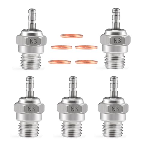 N3 Hot Spark Glow Plug for RC Nitro Engines Car Truck Buggy Pack of 5, Spark Plugs for Traxas T-maxx Kyosho HSP1 HPI Redcat, Powerful 70117 Nitro Engine Parts Replace OS 8 - style: N3