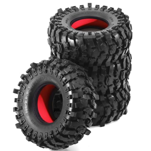 REDSPIDER 1.9 Crawler Tires （4pcs）， Soft Rubber Mud 1.9 Tires OD 118 * 45MM For RC Crawler Car Traxxas TRX4 Axial SCX10 SCX10 II RC4WD D90 D110 TF2 Tamiya CC01 Gen8 (Red silicone insert) - color: Red silicone insert