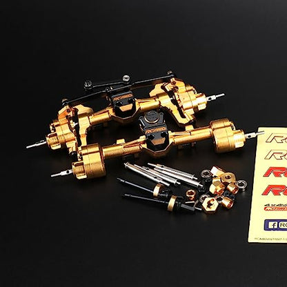 RCAWD Fourth Version Brass SCX24 Portal Axles, Wide Axle, Highly Rigid Driveshaft, Thickened Screws for Axial 1/24 SCX24 Series Front Rear Portal Axle Upgrades Parts Gold - color: Front & Rear Gold