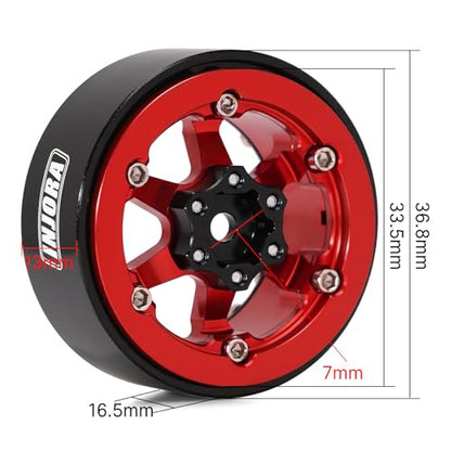 INJORA 1.3" Aluminium -5.25mm Offset Beadlock Wheels for 1/24 1/18 RC (Red) - color: Red