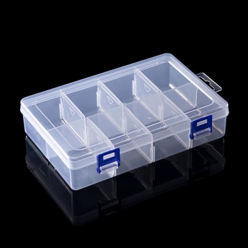 Tool box hardware organizer, small parts storage box. Portable plastic toolbox with detachable partitions. Stackable hardware storage boxes.