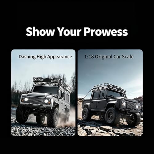 1/18 RC Crawler Truck, 2.4G 4WD Rock Pickup Metal Chassis LED Lights Grey | Two-Speed Transmission, Independent Suspension and A High-Torque Motor for Off-Road Adventures and Rc Enthusiasts - color: Silver Grey