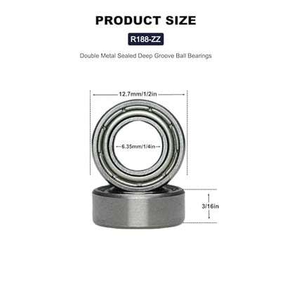 20 PCS R188ZZ Deep Groove Ball Bearings - 1/4 Inch x 1/2 Inch x 3/16 Inch - Both Sides Metal Shielded Chrome Steel Bearings for Small Mechanical Equipment (R188-ZZ) - size: R188ZZ