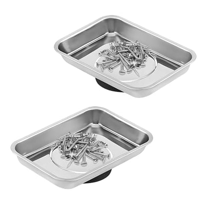 Sun Walker 2 PCS Magnetic Tray Holders, Stainless Steel Thickened Rectangle Tray Set with Strong Magnet, Heavy Duty Magnetic Trays for Screws Bolts Nuts Washers Pins (3.6"×2.5" Square) - color: 3.6"×2.5" Square