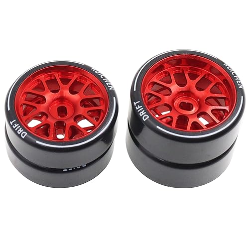 4PCS 27Mm Hard Drift Metal Wheel Rim Tyres Compatible with Wltoys 284131 K969 K979 K989 Kyosho Mini-Z 1/28 RC Car Parts（Red） - color: Red