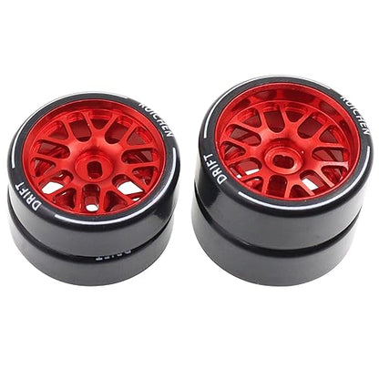 4PCS 27Mm Hard Drift Metal Wheel Rim Tyres Compatible with Wltoys 284131 K969 K979 K989 Kyosho Mini-Z 1/28 RC Car Parts（Red） - color: Red