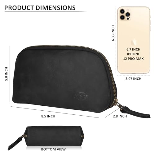 Leather Tech Pouch for Cables Chargers Phone | Tech Bag | Zipper Travel Accessory Pouch | Electronic Organizer Case Travel Bag (Black) - color: Black