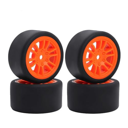 4PCS Finished Flat Running Drift Tires and Wheels 7MM Hexagon for 1/24 Losi Micro B Upgrades and 1/28 Losi Micro T Upgrades (T Orange) - color: T Orange