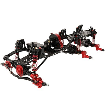 450mm Wheelbase 6x6 Chassis Frame Set with Transmission Front Middle Rear Complete Axle for 1/10 RC Crawler Car Axial SCX10 Metal DIY Upgrade (red -Black-Portal Frame)