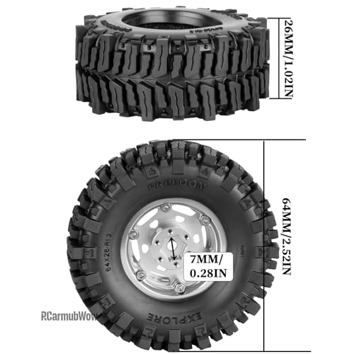 1.3 Beadlock Aluminum Alloy Wheels Rims & Tires Set with Foam Inserts for 1/18 TRX4M Ascent-18 1/24 SCX24 FCX24 RC Crawler Upgrade Parts,RCarmubWow 1.3 rc Wheels and Tires,4pcs,Silver - color: Silver(4pcs)