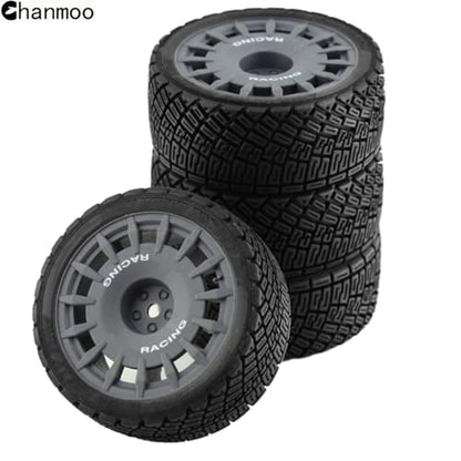 1/10 RC Rally Car Tires On Road Tyres 12mm Hex Plastic Wheels Rims Compatible with 1/10 Scale Racing Car Tamiya TT01 TT02 XV01 TA06 PTG2 HPI KYOSHO HSP RC On-Road Car 4PCS(Gray) - color: Gray