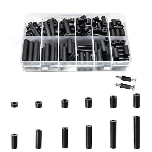 270Pcs ABS Round Spacers ID 3mm, OD 7mm | Length Ranges from 3mm to 35mm, Non-Threaded Outlet Screw Washers Suitable for M3 Screws Hardware Spacer Bracket, Black - color: Black/3.2mm,270Pcs
