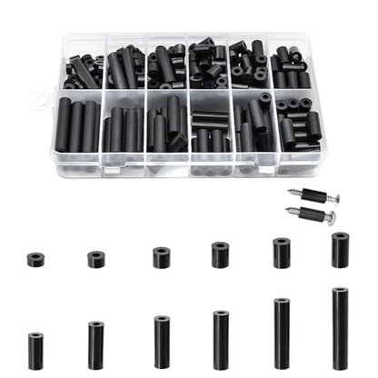 270Pcs ABS Round Spacers ID 3mm, OD 7mm | Length Ranges from 3mm to 35mm, Non-Threaded Outlet Screw Washers Suitable for M3 Screws Hardware Spacer Bracket, Black - color: Black/3.2mm,270Pcs
