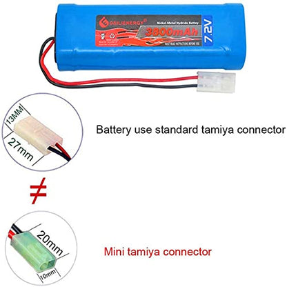 7.2V 3800mAh High Capacity 6-Cell NiMH Flat Battery Pack, Replacement Hobby Battery for RC Car, RC Truck, RC Boat with Standard Tamiya Connector (2Pack) + 8.6V Output Adapter(1Pack) - color: 2 PACK 7.2V 3800mAh Battery+1 PCS Adapter